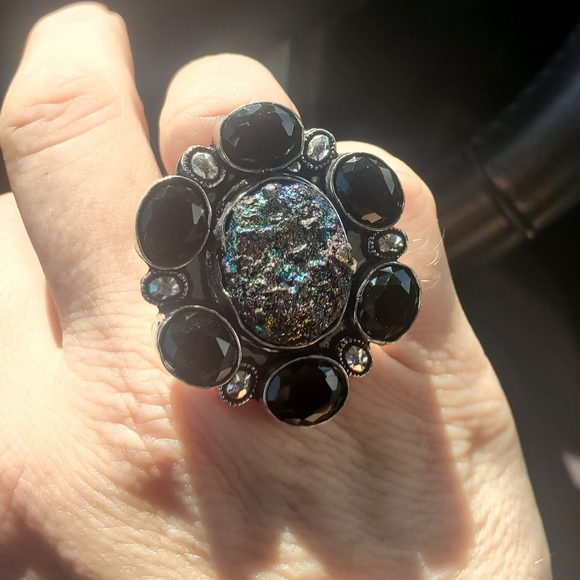New Titanium Druzy & Spinnel 925 Silver Statement Ring. - Picture 10 of 13